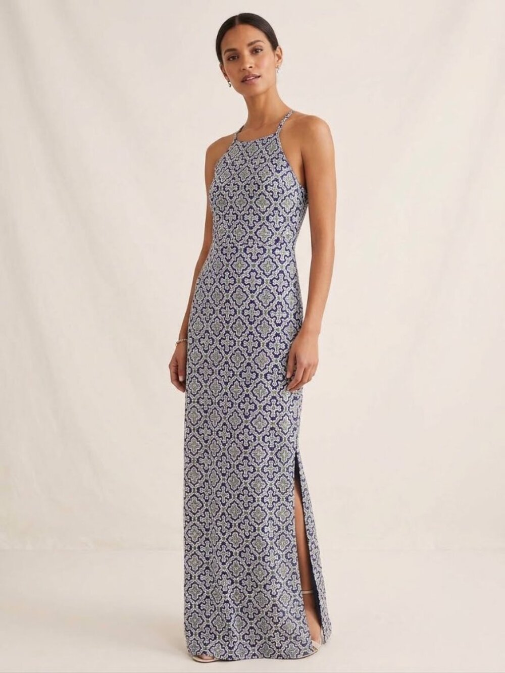 Boden cotton halter neck midi/maxi dress with geometric design, size 4T
